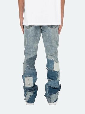 MNML Light Blue Patchwork Straight Jeans